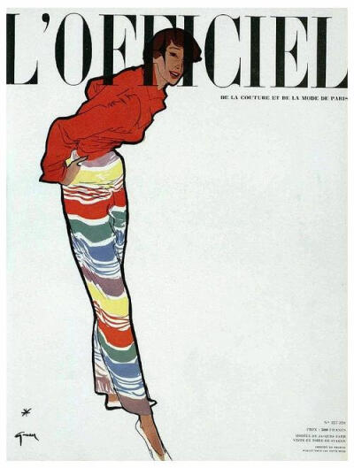 L'Officiel cover featuring summer fashion by Jacques Fath, illustrated by Rene Gruau, May 1949