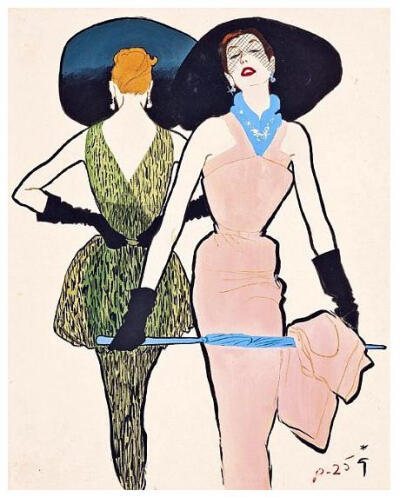 The Blue Parasol, by Renè Gruau, ca. 1950