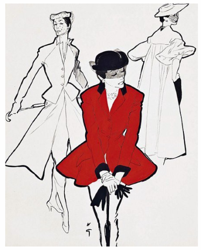 The Hunting Jacket, illustration by Renè Gruau, ca.1950Thanks go to my friend Vera (www.flickr.com/photos/vera-vivagirlco/) for turning me on to these.Image via fashion.telegraph.co.uk/galleries/TMG88…