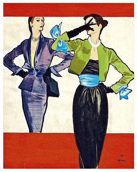 The Blue Bows, illustration by Renè Gruau, ca. 1950