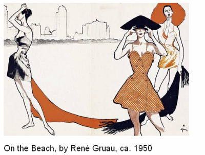 On the Beach, by Renè Gruau, ca. 1950