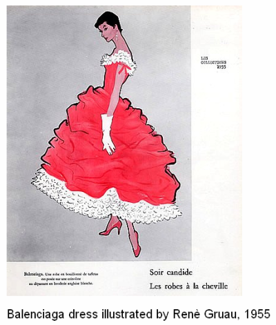 Balenciaga dress illustrated by Renè Gruau, 1955