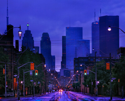 Purple twilights | Canada, Toronto, skyscraper, night, lights, street