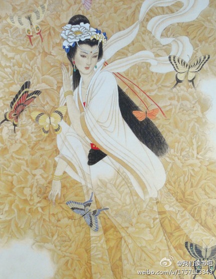 记当时,垂柳丝,花枝,满庭胡蝶儿.
