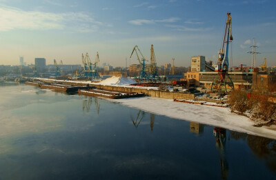 River dock at spring | crane, dock, wharf, river, St. Petersburg