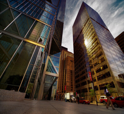 The Big City | evening, glass, skyscraper, street