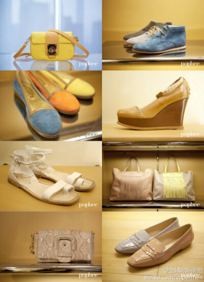 TOD’s Spring/Summer 2012 Collection Preview，手工缝制的鞋身与鞋带，配上奢华的工艺，半小牛皮的设计令鞋身更为软滑。而包包方便，以小牛皮打造，皮革光滑，感觉休闲。