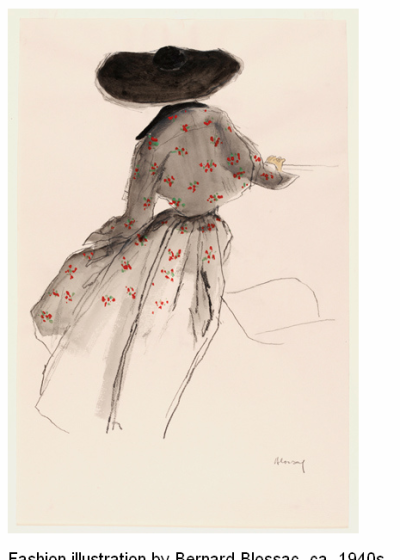 Fashion illustration by Bernard Blossac, ca. 1940s