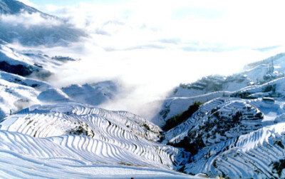 龙脊梯田雪景。有些像斑马纹。