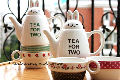 !两个人的下午茶小兔兔3合一套杯|茶壶 茶杯组|情侣