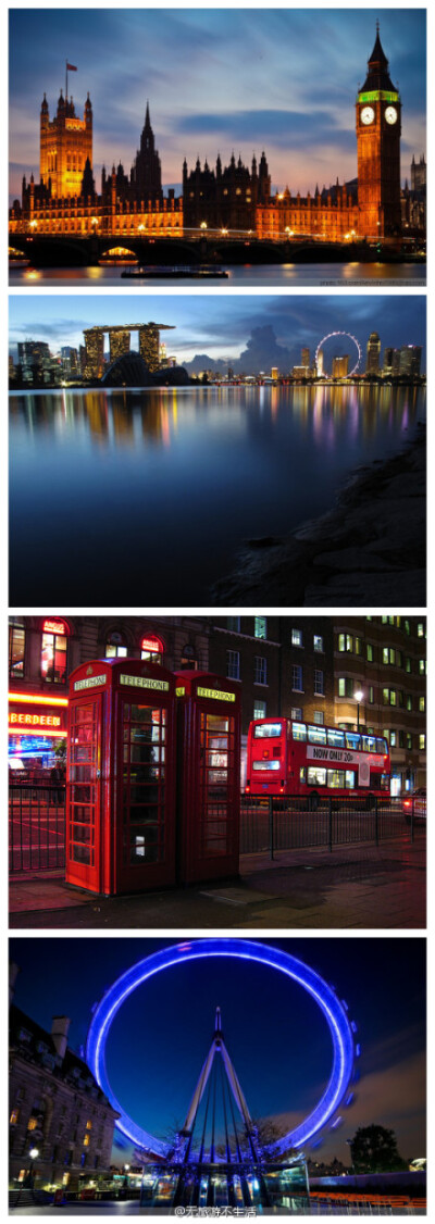 这里有雄伟的大本钟，有安静的泰晤士河，这里有绚丽的摩天轮，有大红色的双层巴士和电话亭，这里是伦敦。