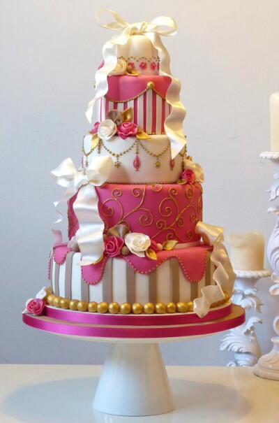 婚礼蛋糕 粉色优雅 怎能不爱她？~