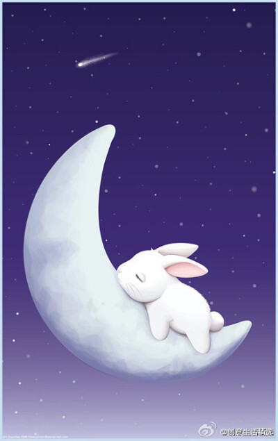 来自美国女插画师Oborochann的一件作品，名为《Sleeping Bunny》（睡着的兔子）