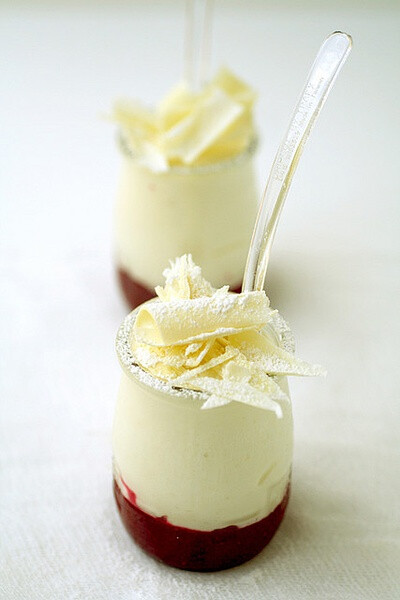 white chocolate mousse with fresh cranberry and orange compote