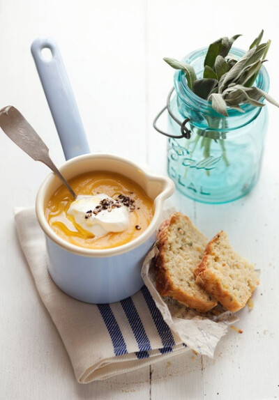 apple, gruyere and sage bread with a childhood soup