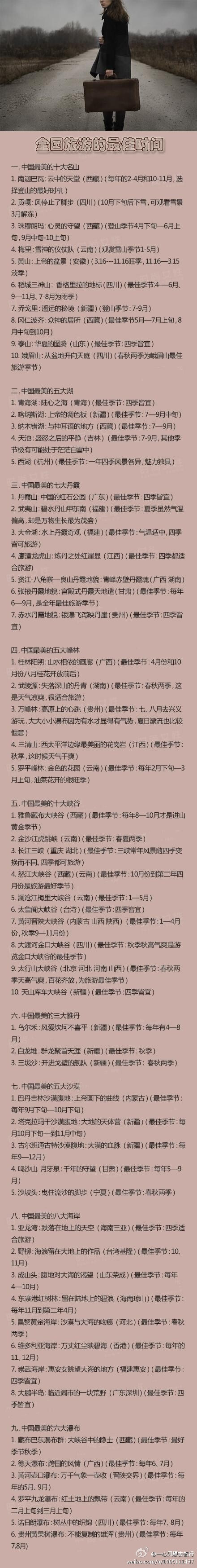 全国旅游最佳的时间，整理推荐！~ 爱旅游的MM快收藏起来吧！~