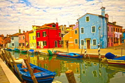 Quaint Street in Burano, Italy