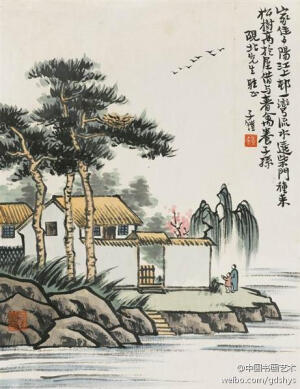 丰子恺 漫画《夕阳江上村》