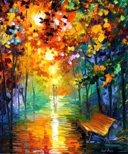 Leonid Afremov油画，缤纷树林