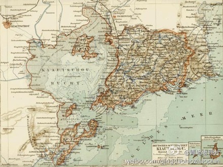 德意志帝国胶州湾（Kiautschou）保护领地，包括租借地青岛（Tsingtau）：1897年-1914年（原本租借99年）