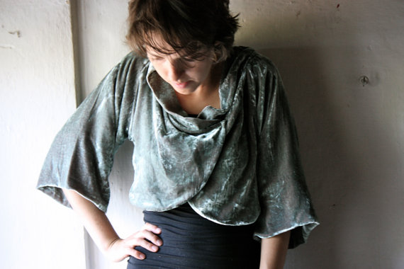 Cropped Bolero Jacket in Sage Green Silk Velvet