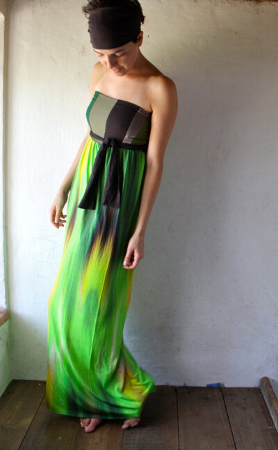 Long Jersey Tunic Dress Neon Green