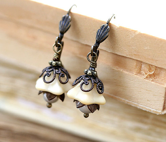 Beige flower earrings Valentines gift