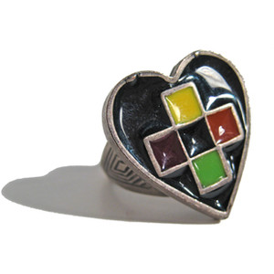 1990's rare Jean Paul Gaultier heart shaped metal ring with enamel cross