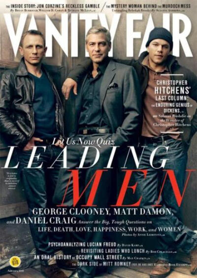 美国版《Vanity Fair》（名利场）最新一期封面，丹尼尔·克雷格、乔治·克鲁尼、马特·达蒙，设计总监Chris Dixon