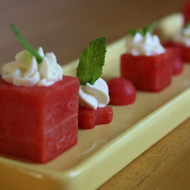 Watermelon with Feta Cheese Mousse and Mint