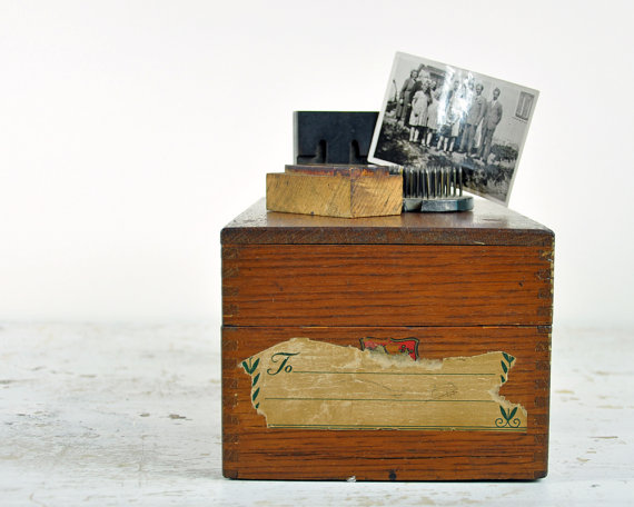 Vintage Oak Card File Box