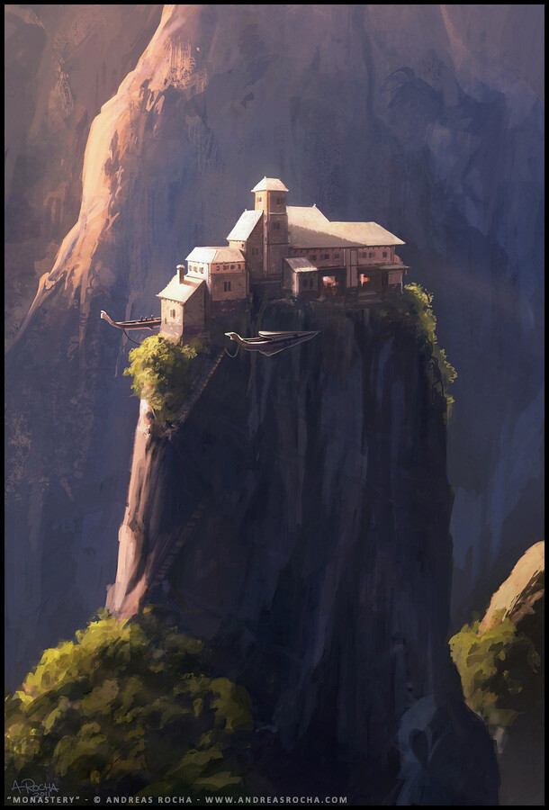 Putting to use my new aquired knowledge from James Paick's online masterclass. Based on a photo of the "Holy Monastery of Rousanou" in Greece.