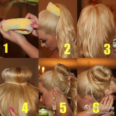 Hair bun tutorial.（大家忽视人物容貌，关注发型步骤好了。）