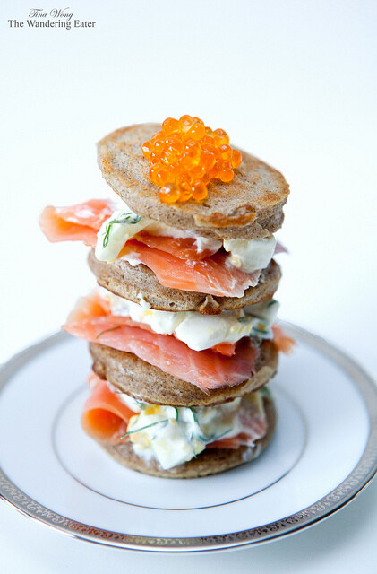 Caviar and Homemade Buckwheat Blini Torte