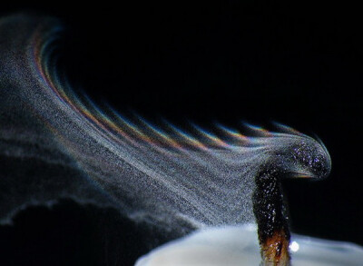 蜡烛熄灭的瞬间 ,摄影师:Grover Schrayer 富士Finepix S8100fd + Raynox M-250 微距头，在蜡烛熄灭的过程中对焦烛芯，拍下了瞬间的彩虹。