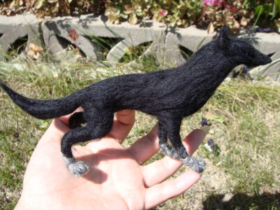 Needle Felted Black Wolf 2/by ~Projectsubvert