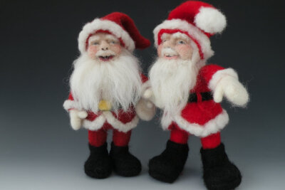 Needle Felted Santa Doll x 2/by ~FeltAlive