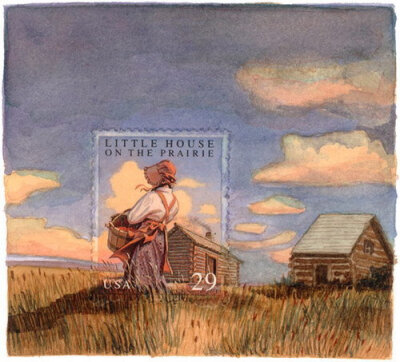 每张“邮票画”的创作过程，都是从真实的小邮票开始的。把邮票贴在白纸上作为画面主题，用水彩和水粉来绘制扩大的场景。