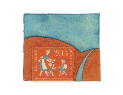 每张“邮票画”的创作过程，都是从真实的小邮票开始的。把邮票贴在白纸上作为画面主题，用水彩和水粉来绘制扩大的场景。