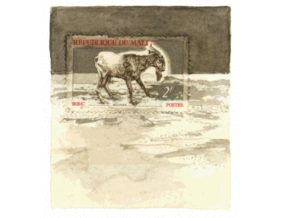 每张“邮票画”的创作过程，都是从真实的小邮票开始的。把邮票贴在白纸上作为画面主题，用水彩和水粉来绘制扩大的场景。