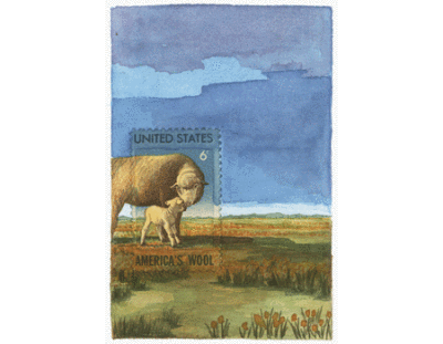 每张“邮票画”的创作过程，都是从真实的小邮票开始的。把邮票贴在白纸上作为画面主题，用水彩和水粉来绘制扩大的场景。