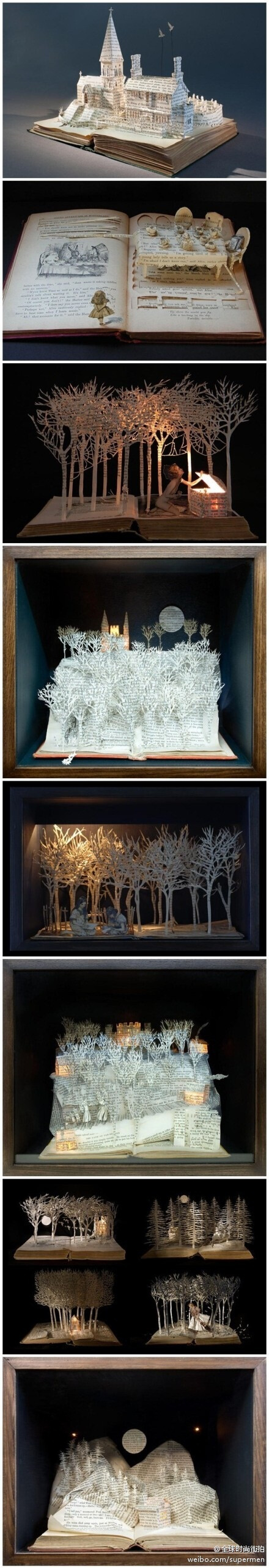ざ 萌物搜罗 づ 英国女艺术家Su Blackwell用剪纸和折纸雕塑把一个个童年的幻想从书中带到了现实当中，非常唯美意境的效果。