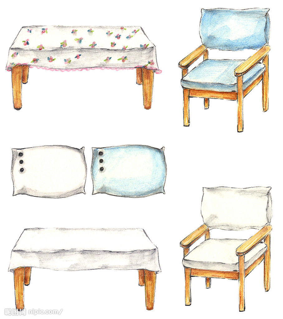 日式水彩小插画——桌椅