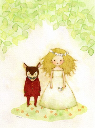 日式水彩小插画——结婚