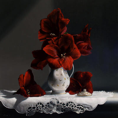 Red Amaryllis Painting by Larry Preston