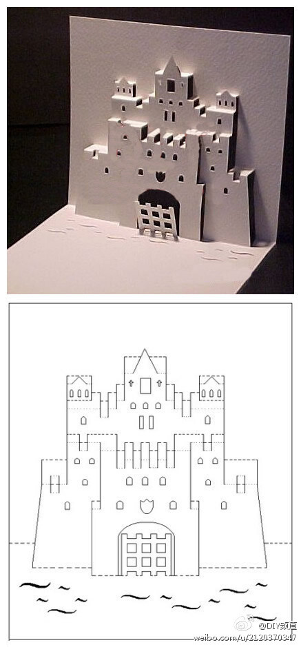 我心的城堡。照着图纸 自己做一个创意的卡片吧，记得是实线剪开，虚线不剪~