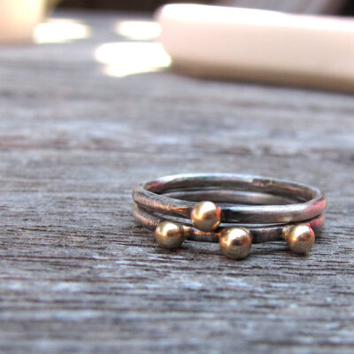 14k Gold and Silver Dot Stack Ring