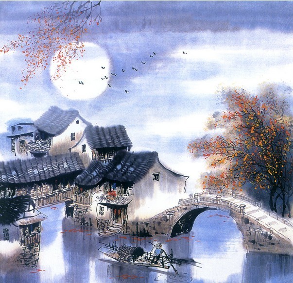 烟雨江南风景画