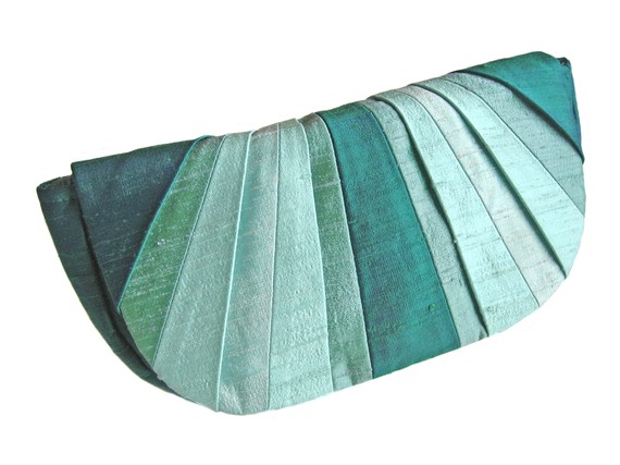 Pleated Silk Clutch Purse Underwater Aquas