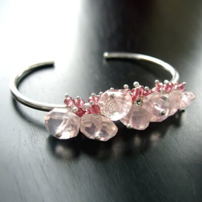 Silver Cuff Bracelet with Pink Tourmaline and by BijouxOdalisque